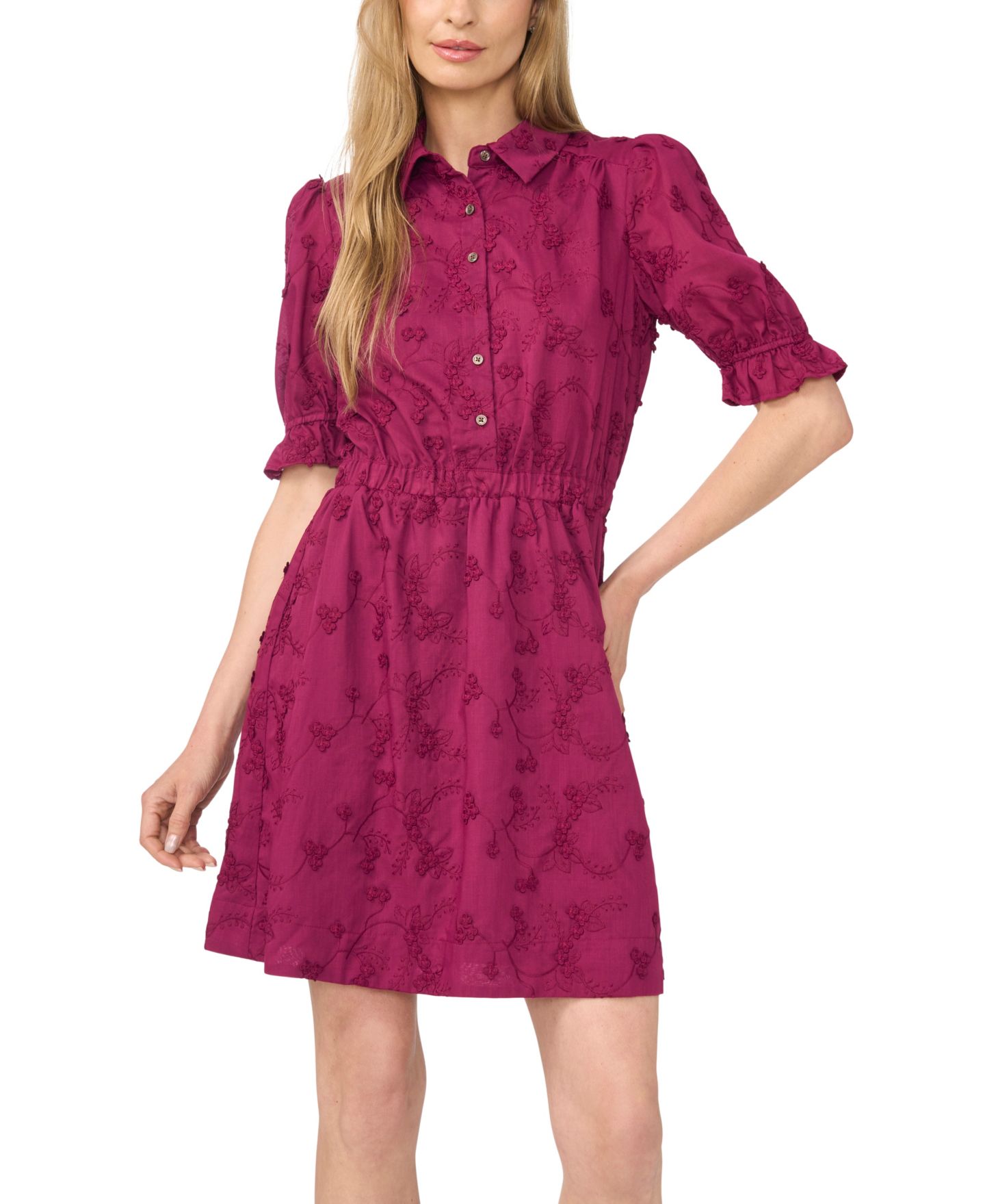 Женское платье CeCe Short-Sleeve Mini Shirt Dress with Elastic Waist, цвет: Глубокий шелковичный — фото 2