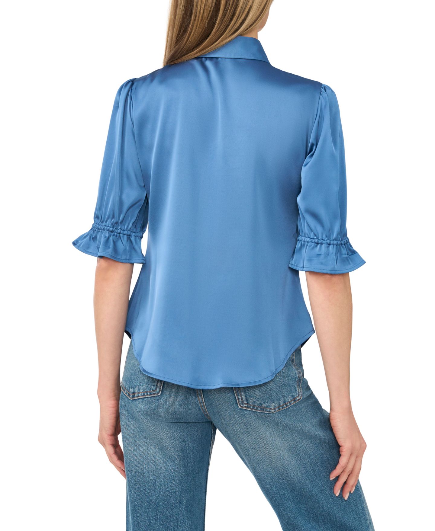 Женская блузка CeCe Collared Balloon 3/4-Sleeve Button-Front Blouse, цвет: Синий мглистый — фото 4