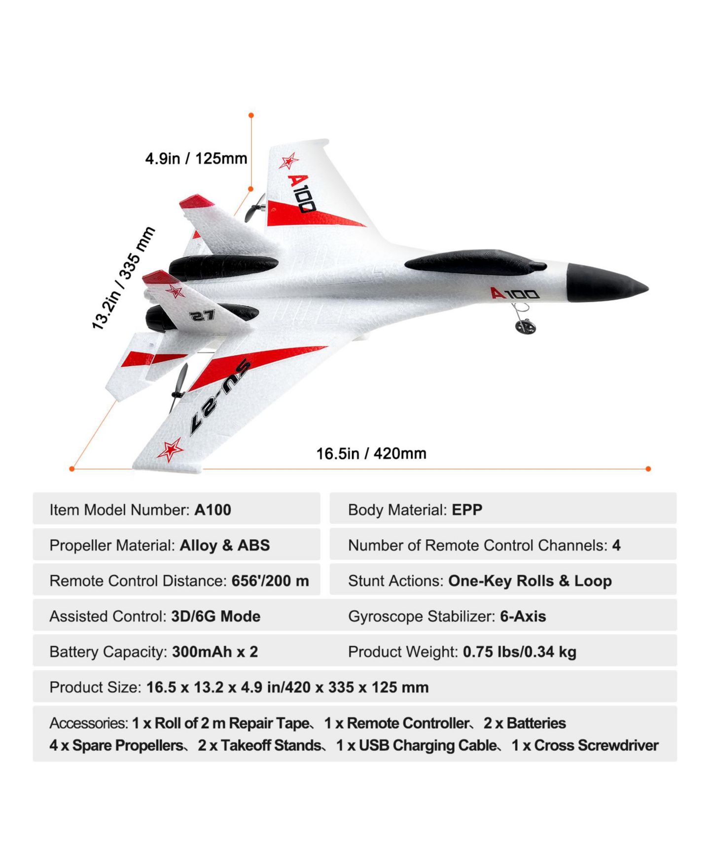 Детская игрушка SEVORLEY Ready-to-Fly 4-Channel Aerobatic Remote Control Airplane, цвет: Белый / Красный — фото 7