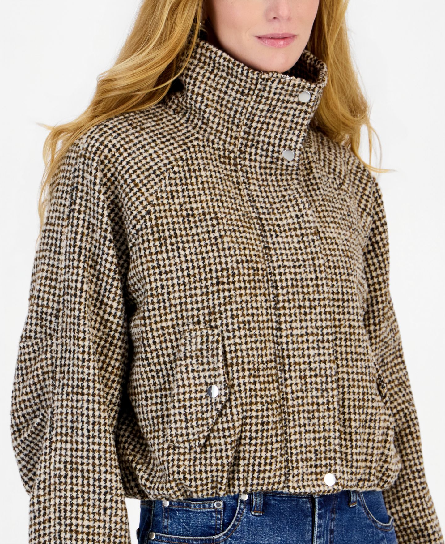 Женская куртка On 34th Cropped Houndstooth Bubble Bomber, цвет: Коричневый — фото 2
