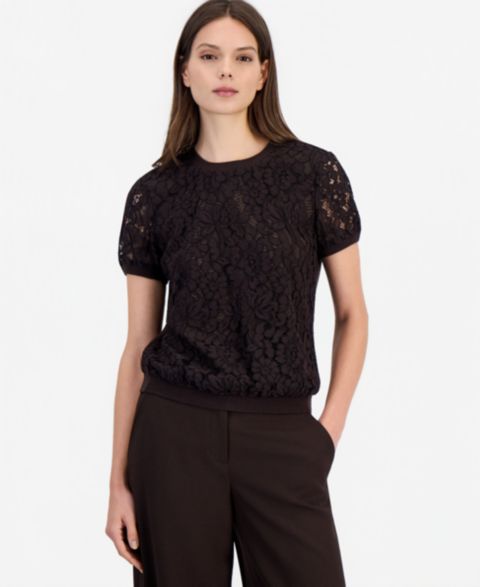 Женский свитер Tahari ASL Floral Lace Short-Sleeve, цвет: Тёмно-коричневый