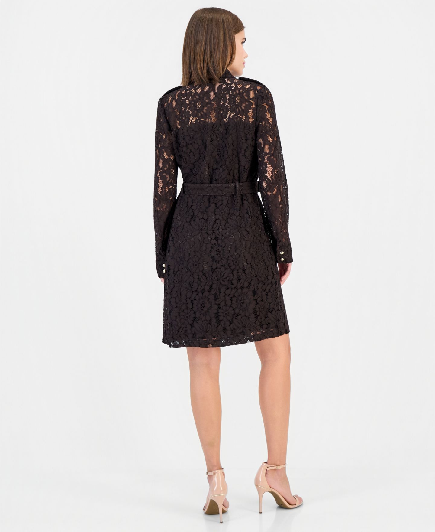Женское платье Tahari ASL Long-Sleeve Lace Shirt Dress, цвет: Тёмно-коричневый — фото 4