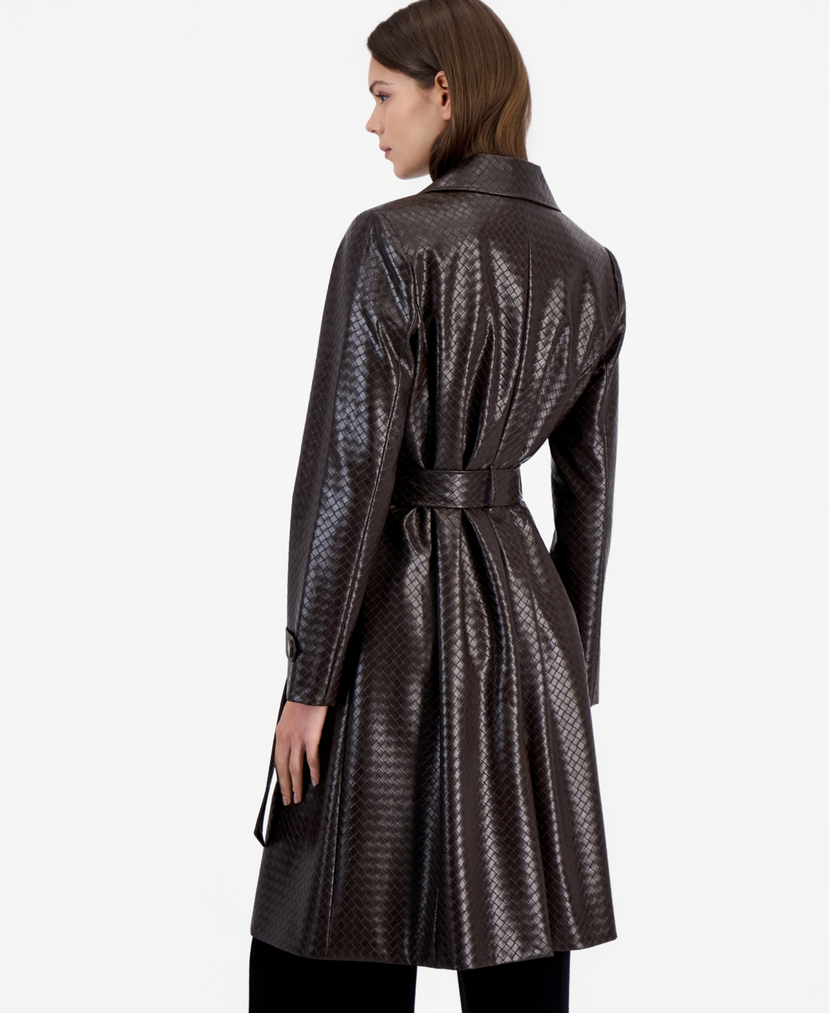 Tahari Asl Women's Faux Leather Lined Belted Trench