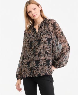 Women's Yale Sheer Chiffon Long-Sleeve Blouse
