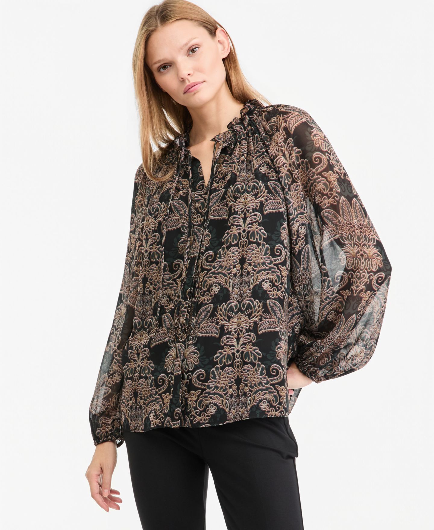 Женская блузка Kobi Halperin Yale Sheer Chiffon Long-Sleeve, цвет: Натуральный разноцветный — фото 1