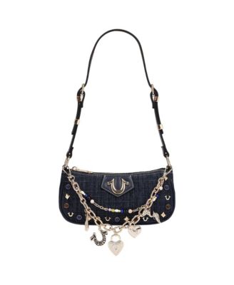 Chain and Studs Denim Shoulder Bag