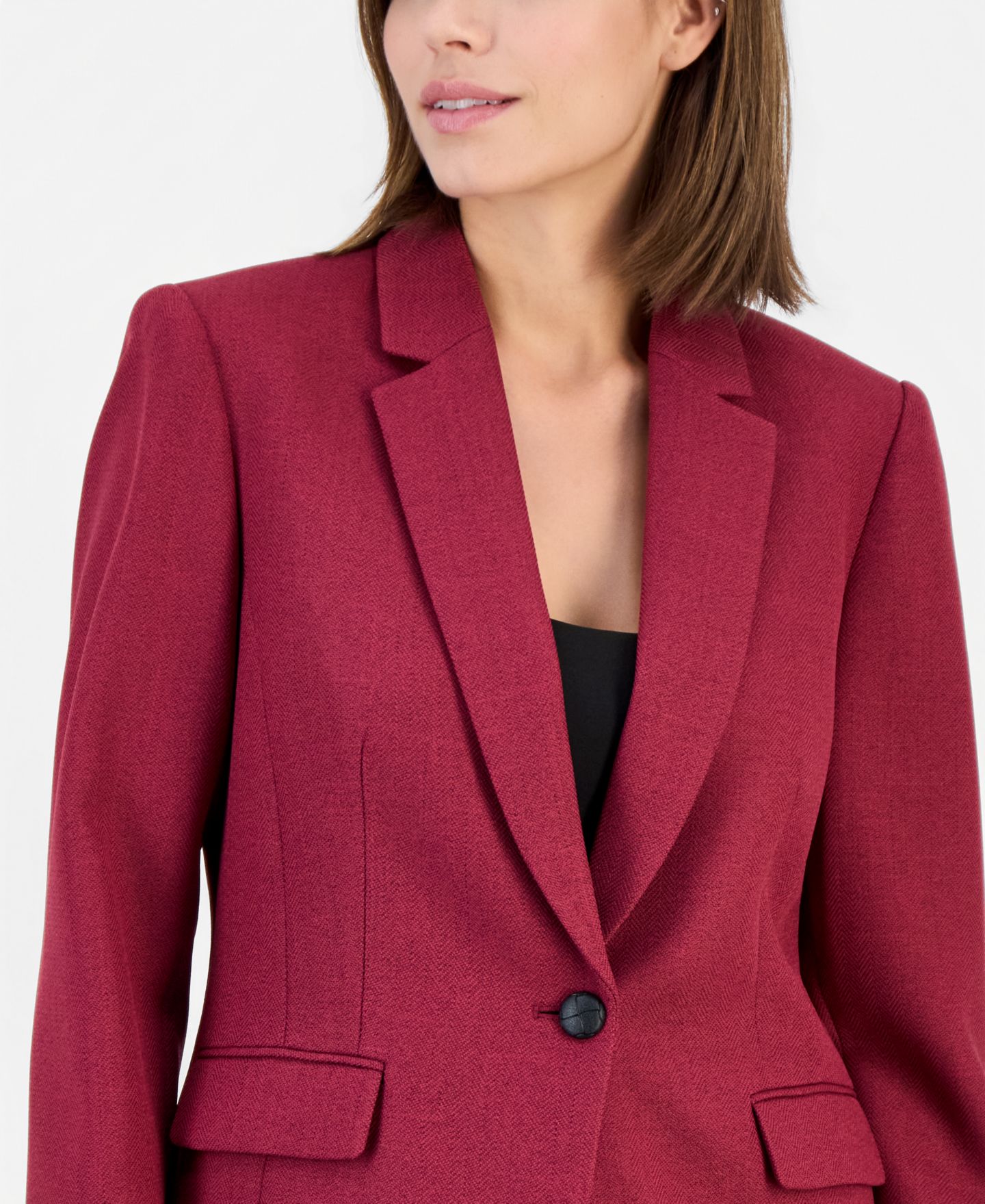 Женский пиджак Tahari Petite One-Button Peak-Lapel Shoulder-Padded Blazer, цвет: Шелковичный — фото 2