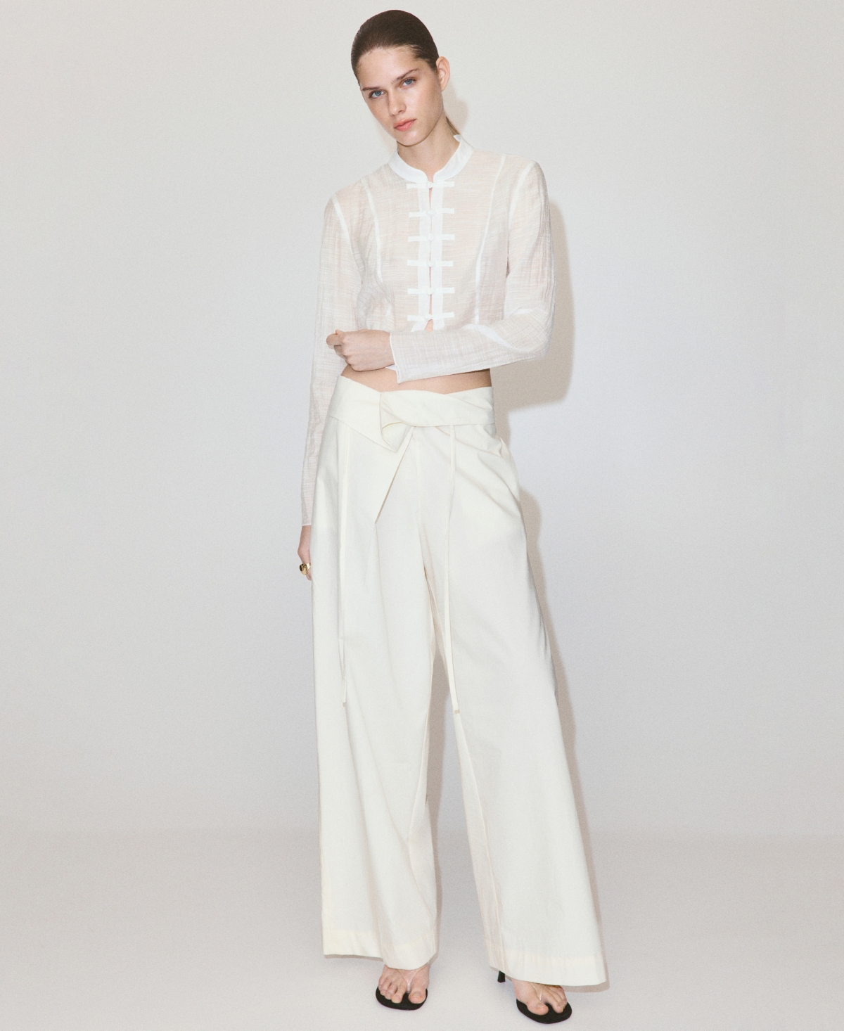 Mango Women's Semi-Sheer Textured Chiffon Blouse