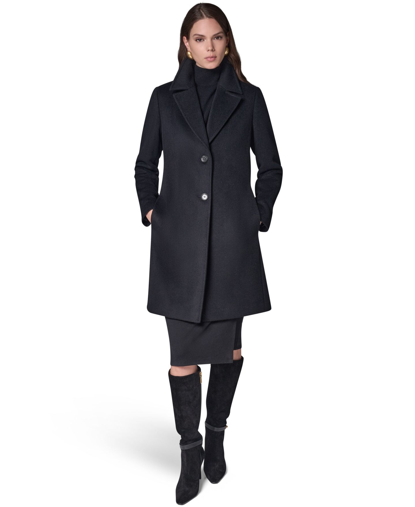Женское пальто Donna Karan New York Single-Breasted Notch Collar Wool-Cashmere Blend Lined Walker, цвет: Чёрный — фото 6