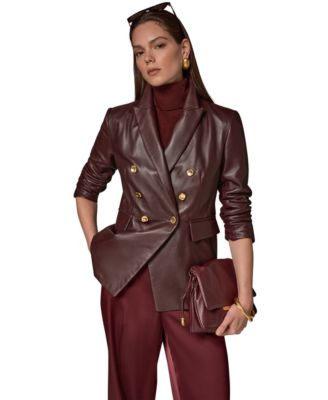 Women's Double-Breasted Leather Blazer