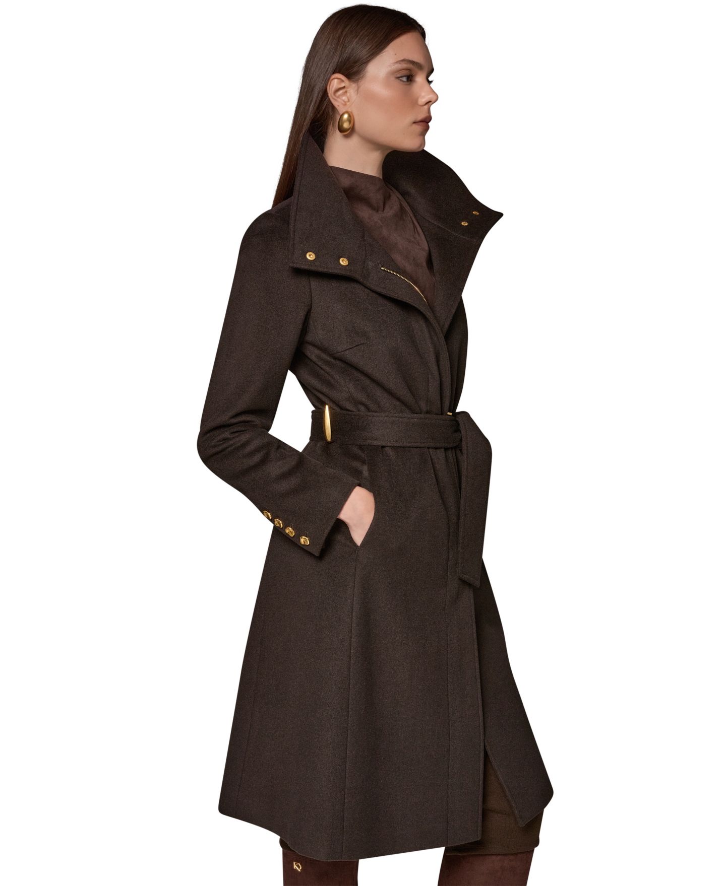 Женское пальто Donna Karan New York Belted High-Collar Wool-Blend, цвет: Шоколадный — фото 3