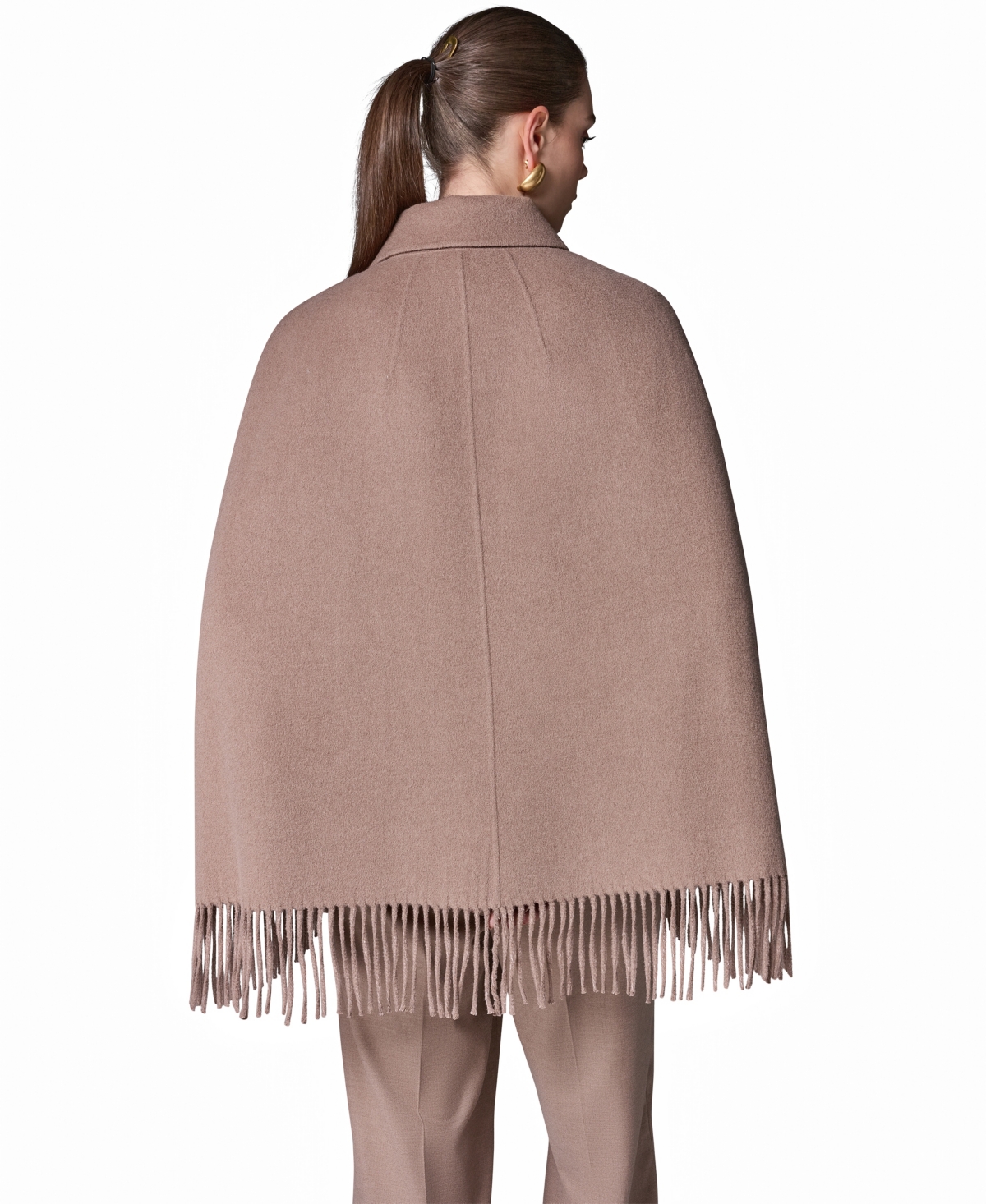 Donna Karan New York Women's Fringe Wool Cape Coat