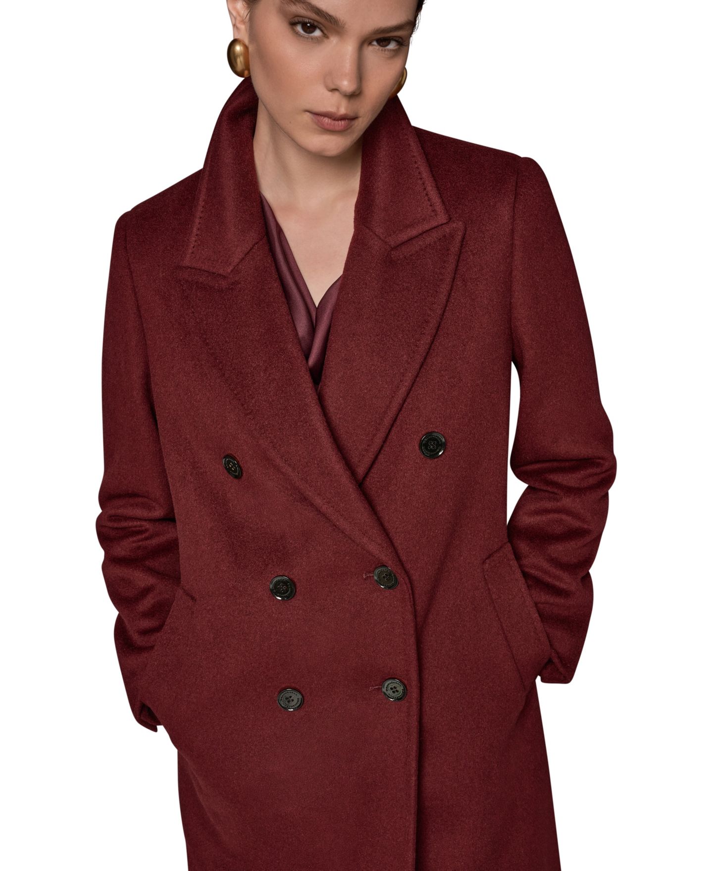 Женское пальто Donna Karan New York Double-Breasted Long Wool-Cashmere Blend, цвет: Вишнёвый — фото 4