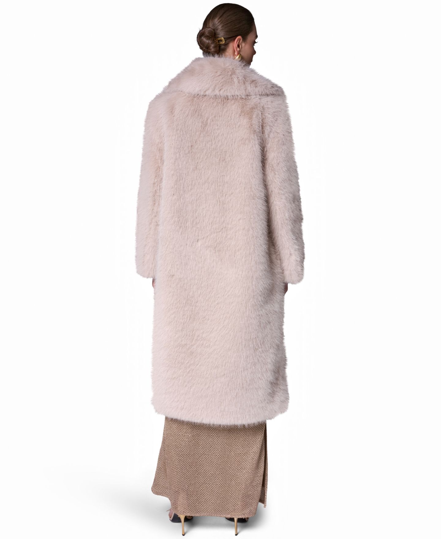 Женское пальто Donna Karan New York Maxi Collared Faux-Fur, цвет: Бежевый — фото 5