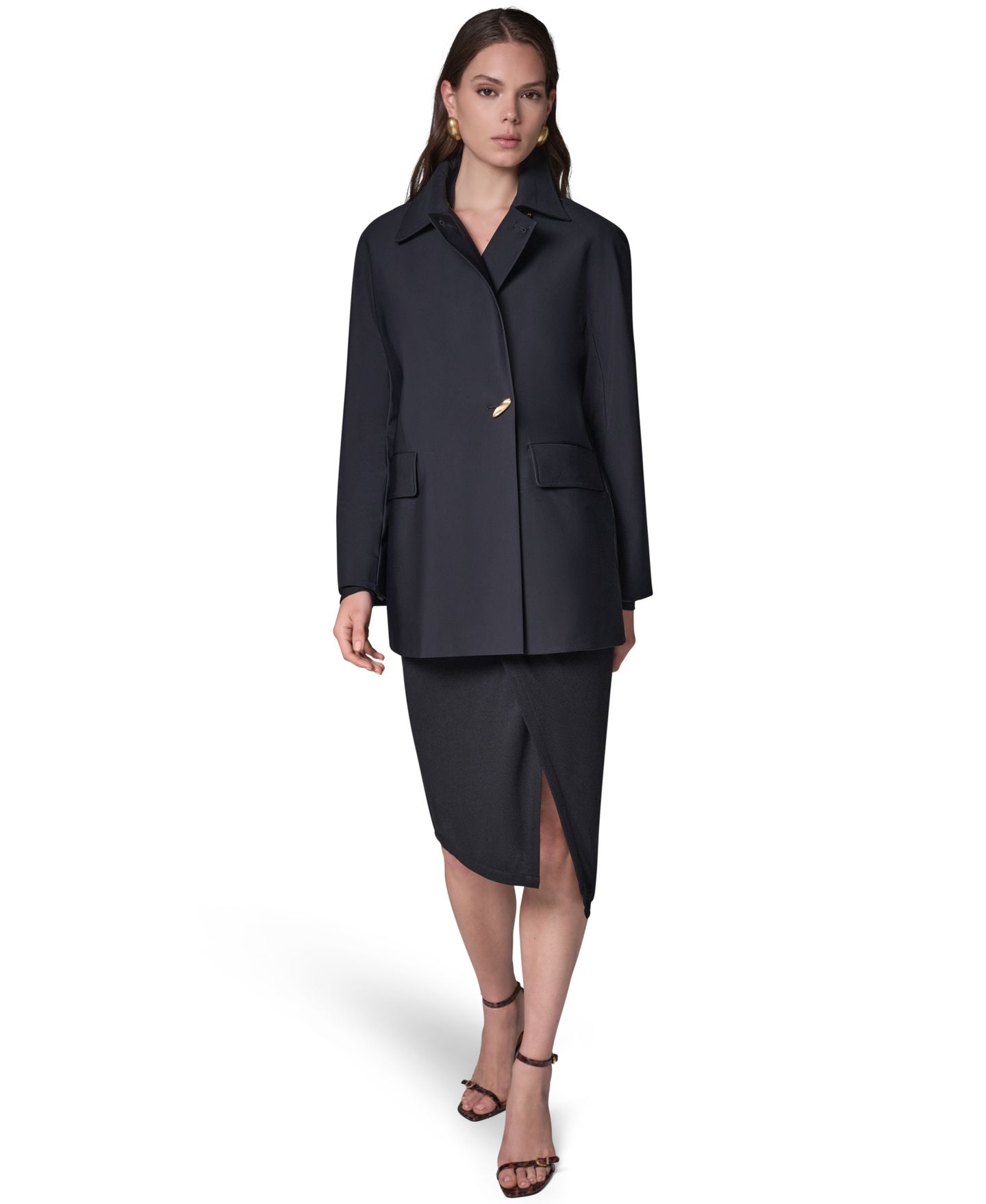 Женские куртки Donna Karan New York Buttoned Water-Resistant Lined Raincoat, цвет: Чёрный — фото 2