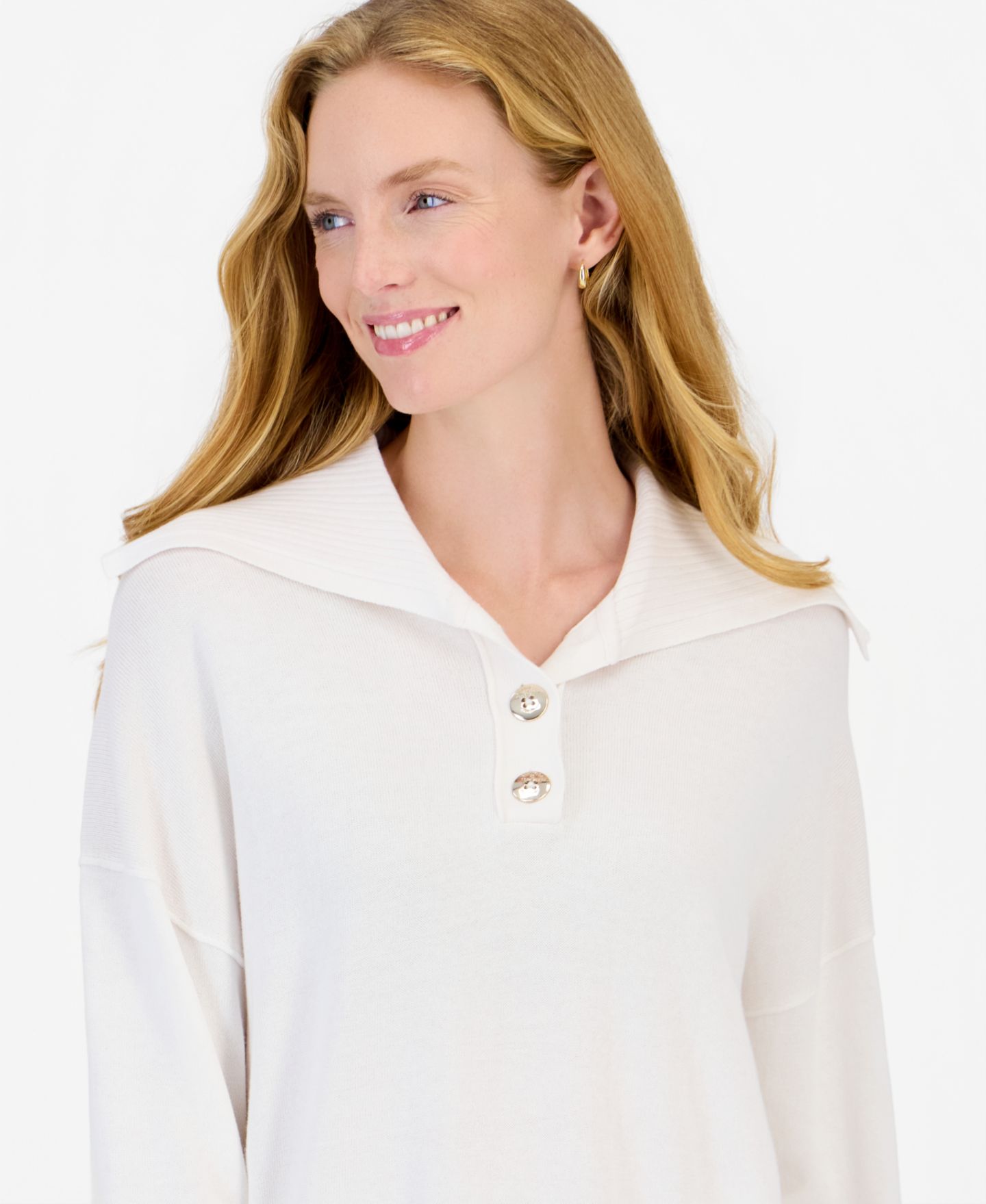 Женский свитер Nautica Shawl Collar Long-Sleeve Button-Front, цвет: Яркий белый — фото 3