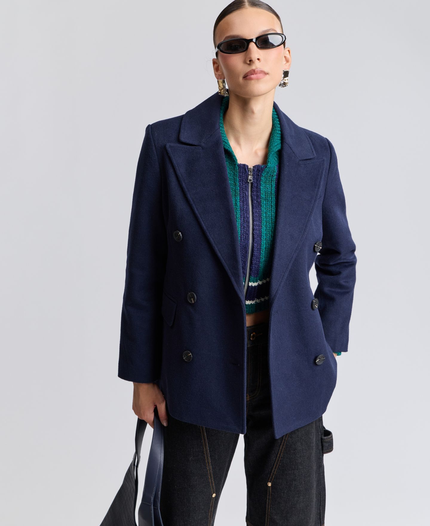 Женский пиджак Avec Les Filles Double-Breasted Plaid Blazer, цвет: Тёмный кобальтовый — фото 8