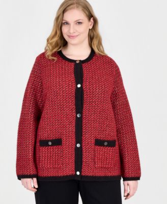 Plus Size Boucl&eacute; Crewneck Cardigan