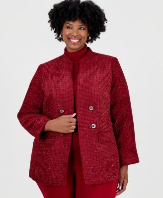 Plus Size Double-Breasted Shoulder-Padded Jacket