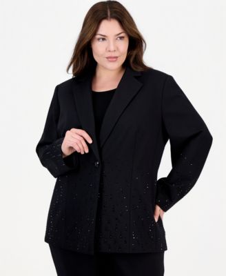 Plus Size Droplet-Embellished Statement Blazer