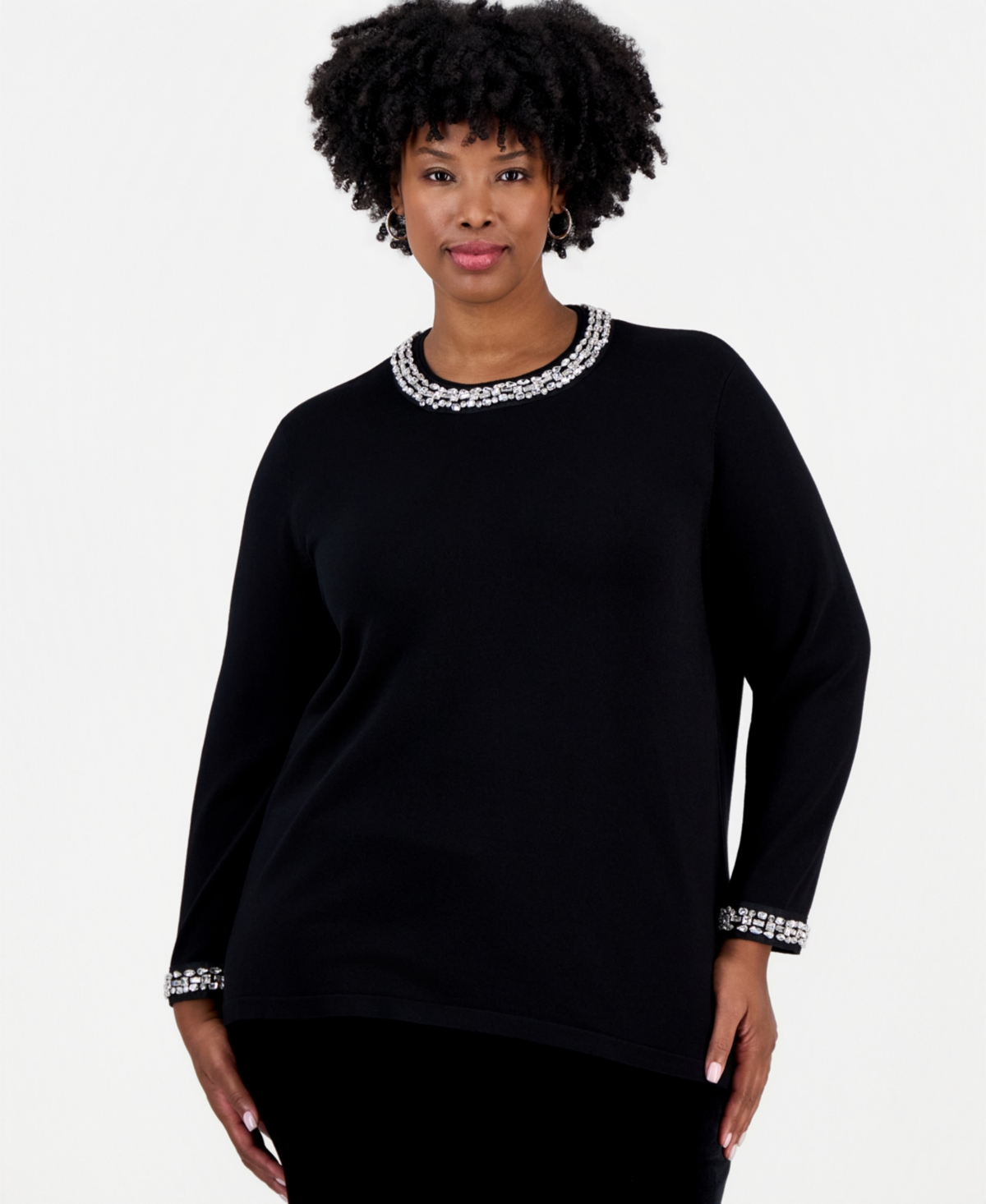 Anne Klein Plus Rhinestone Embellished Keyhole Sweater
