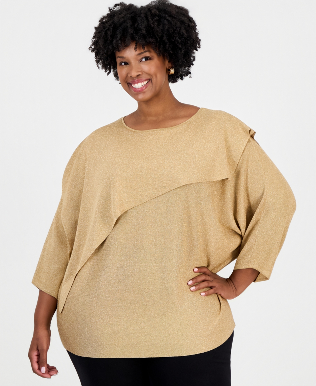 Anne Klein Plus Lurex Asymmetrical Boat-Neck Cape