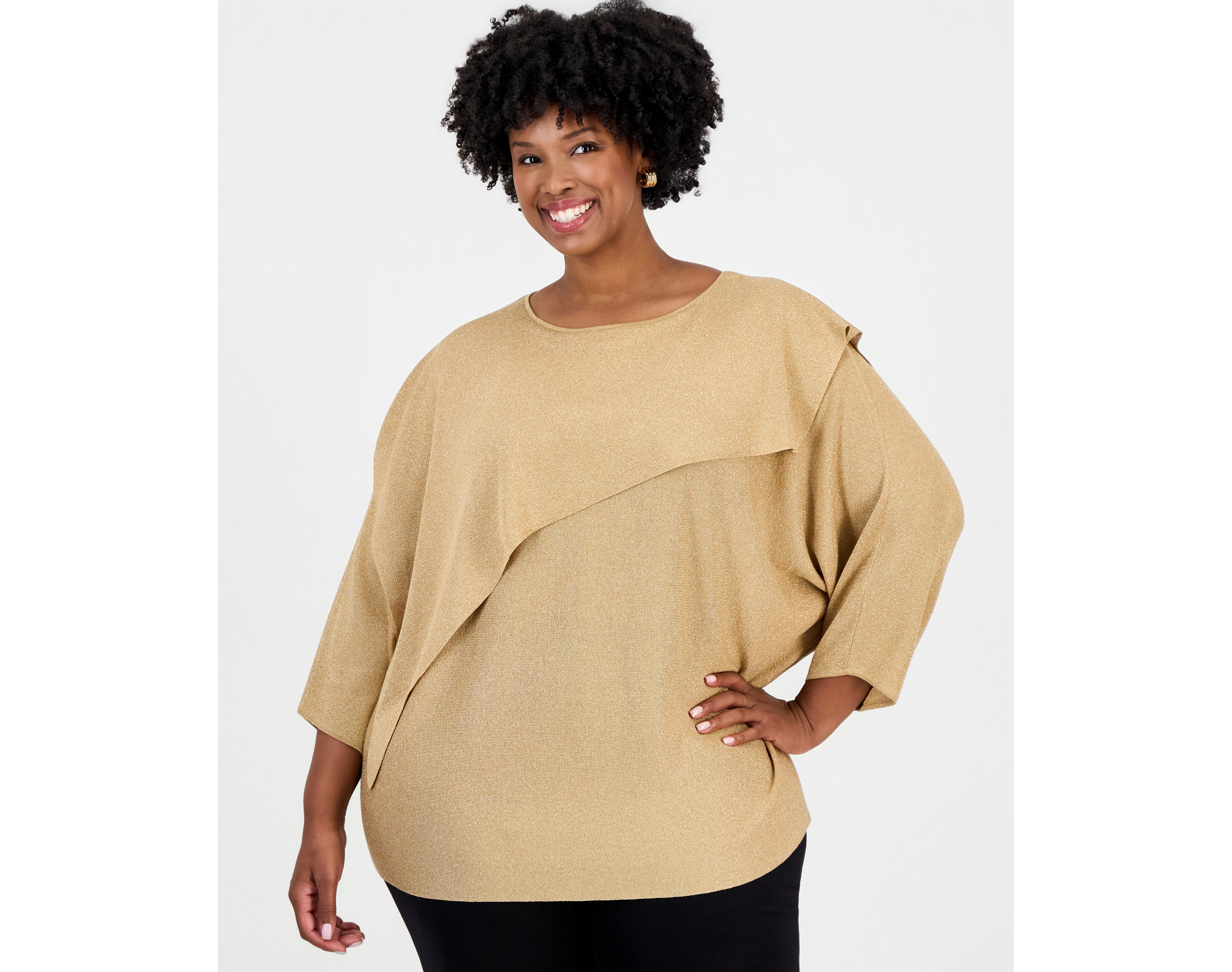 Anne Klein Plus Lurex Asymmetrical Boat-Neck Cape