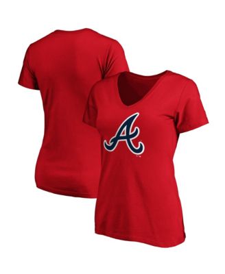 Women's Red Atlanta Braves Logo Athletic V-Neck T-Shirt