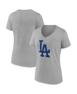 Women's Gray Los Angeles Dodgers Logo Athletic V-Neck T-Shirt