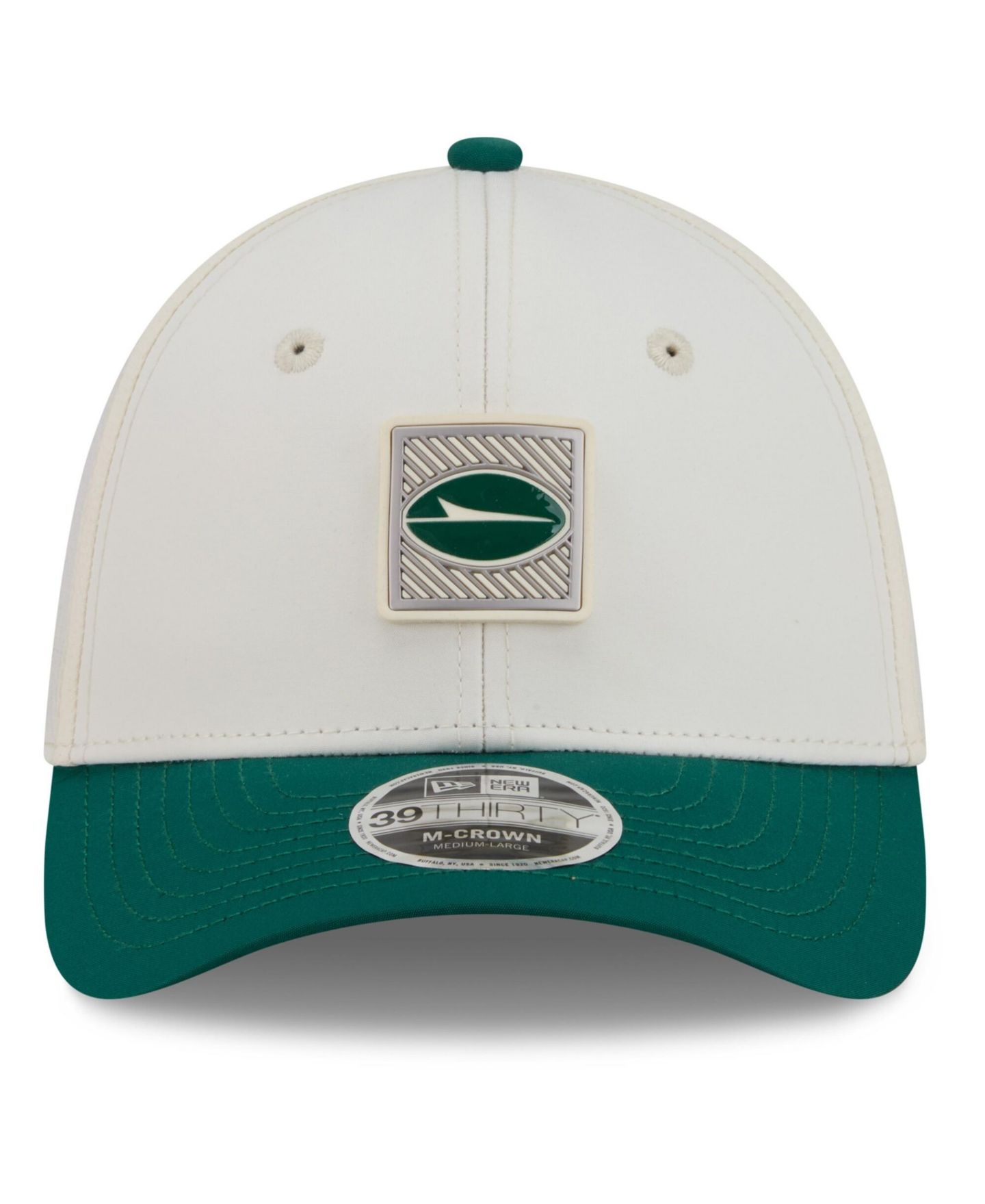Мужская кепка New Era Cream/Green New York Jets 2026 NFL Training Camp 39THIRTY Flex Hat — фото 2