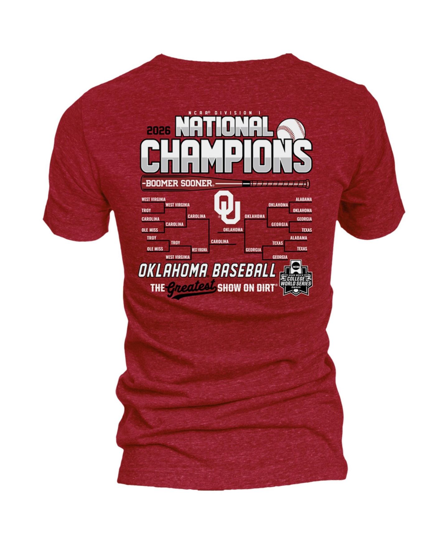 Женская футболка Blue 84 Crimson Oklahoma Sooners 2026 NCAA Baseball College World Series Champions Schedule — фото 3