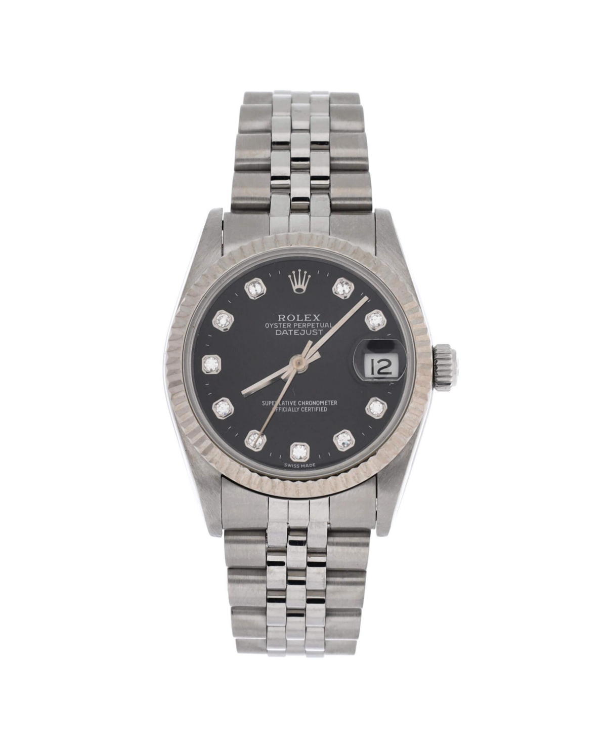 PreOwned Rolex Oyster Perpetual Datejust Automatic Watch in Stainless Steel and White Gold with Diamond Markers 31mm  Dial color black