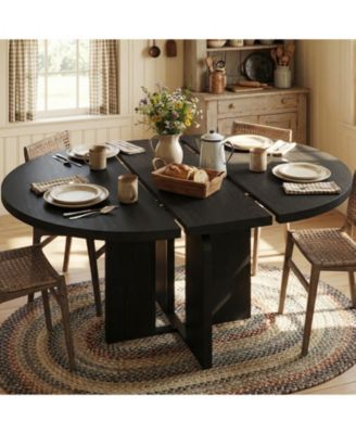 Extendable Round to Oval Farmhouse Dining Table, Seats 4-8