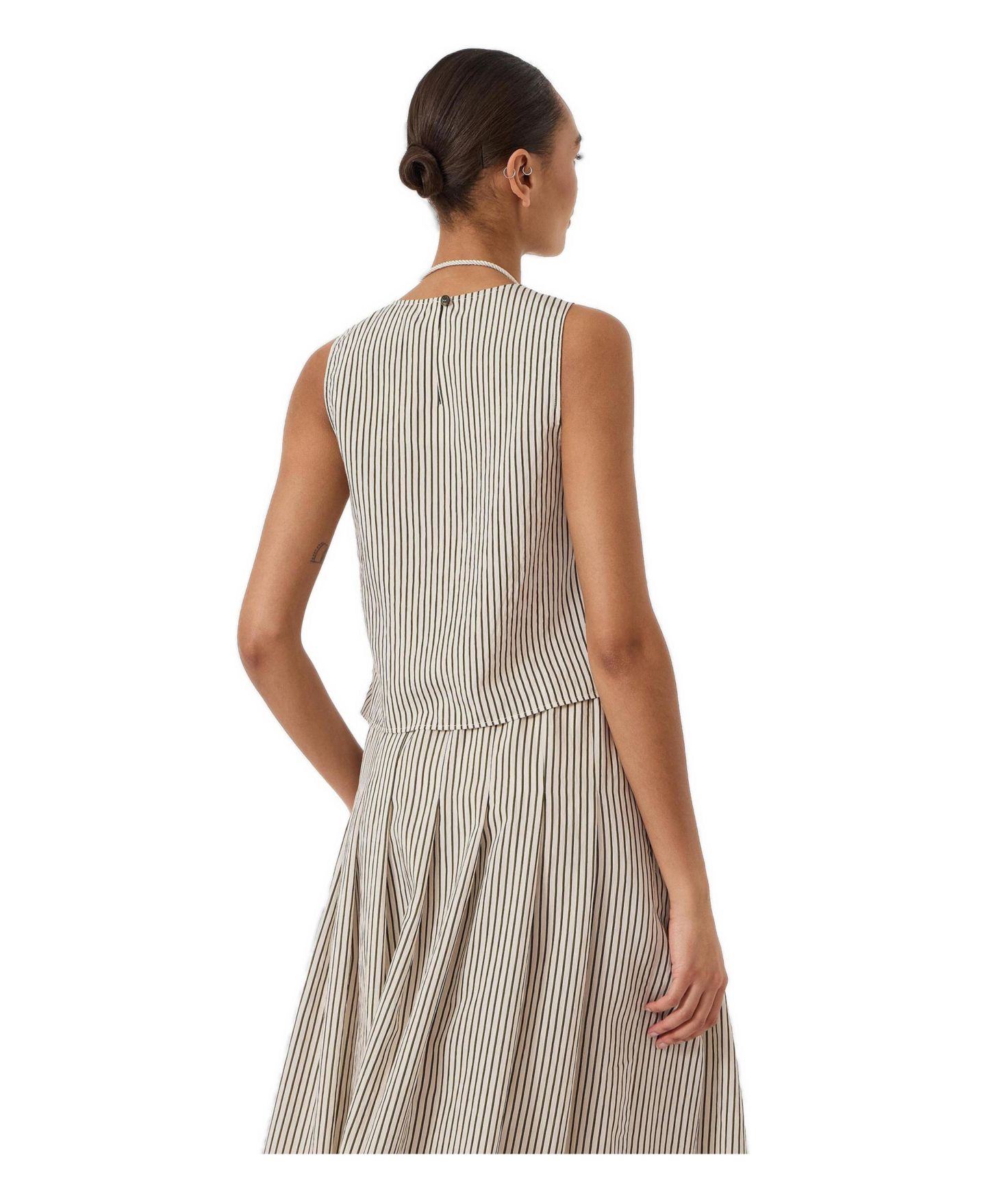 Женский топ Hush Sleeveless Front Knot Crop, цвет: Зелёный полосатый белый — фото 3