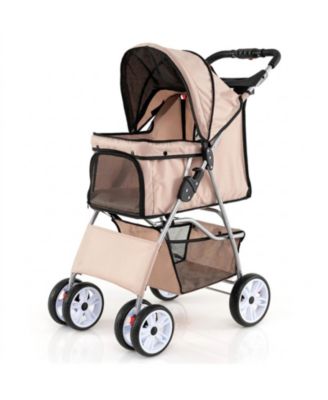 4-Wheel Foldable Pet Stroller with Adjustable Canopy Storage Basket and Cup Holders