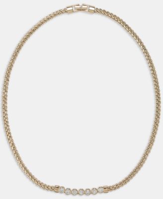 Cubic Zirconia Herringbone Chain 17" Collar Necklace