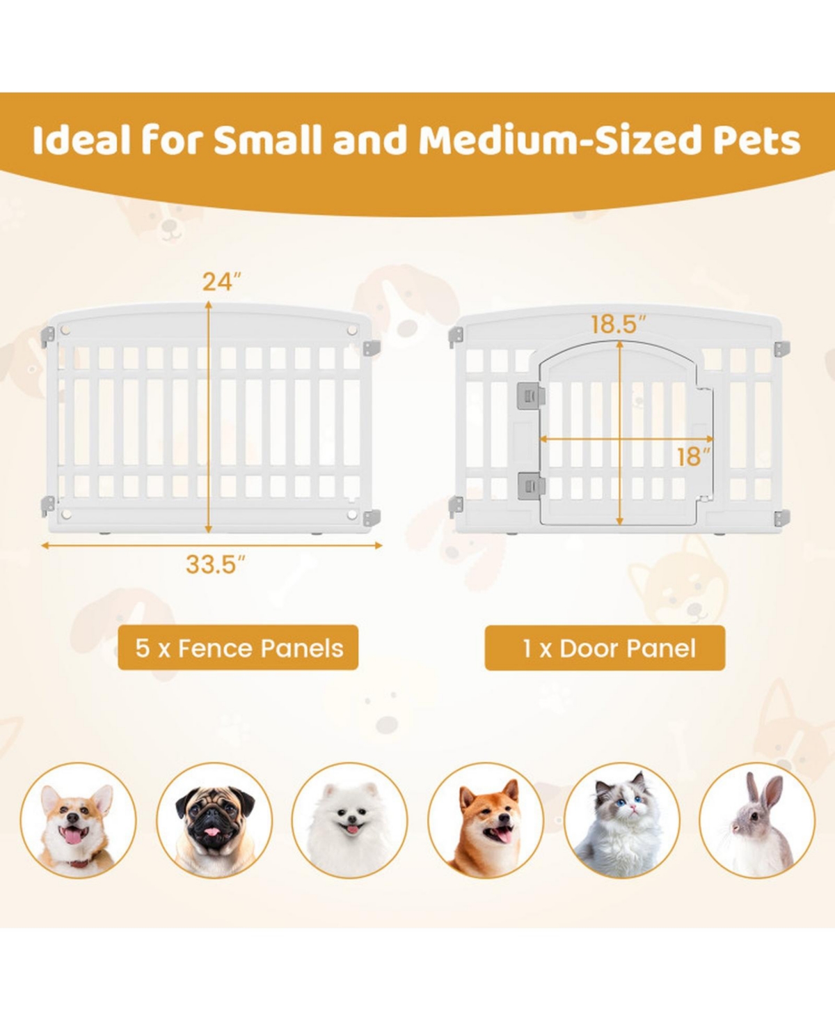 Hongge 6-Panel Plastic Dog Playpen 24 in Indoor Outdoor Pet Fence with Locking Door