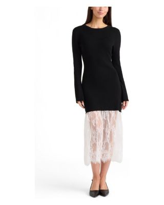 Women's Sheer-Lace Long-Flared-Sleeve Sweater Dress