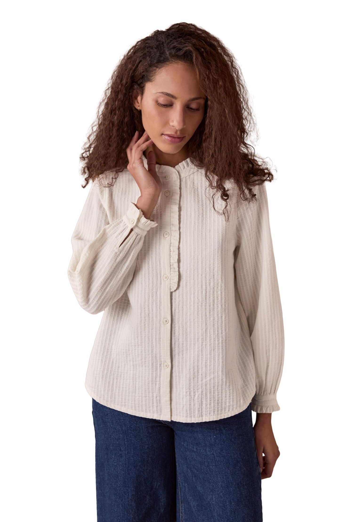 Женская рубашка Celtic & Co. Textured Cotton With Frill Collar, цвет: Меловой — фото 4