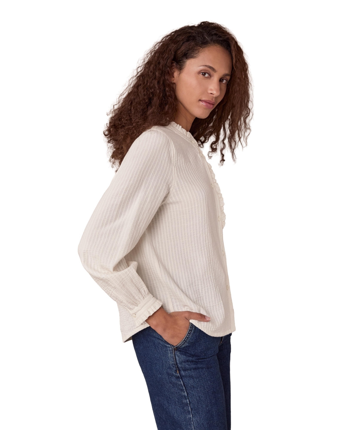 Celtic & Co. Women's Textured Cotton Shirt With Frill Collar