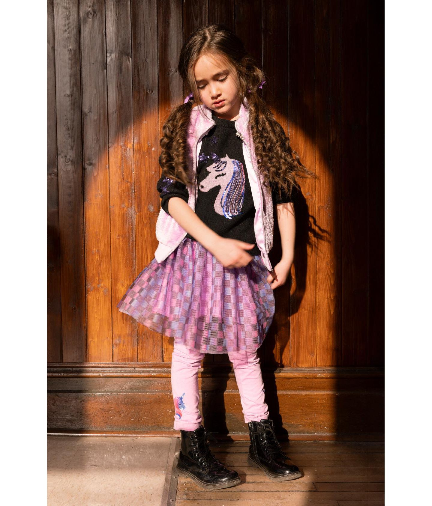 Юбка Deux par Deux (size 2T to 5T)Skirt Checkered для девочек-малышей, цвет: Чёрный с принтом — фото 2