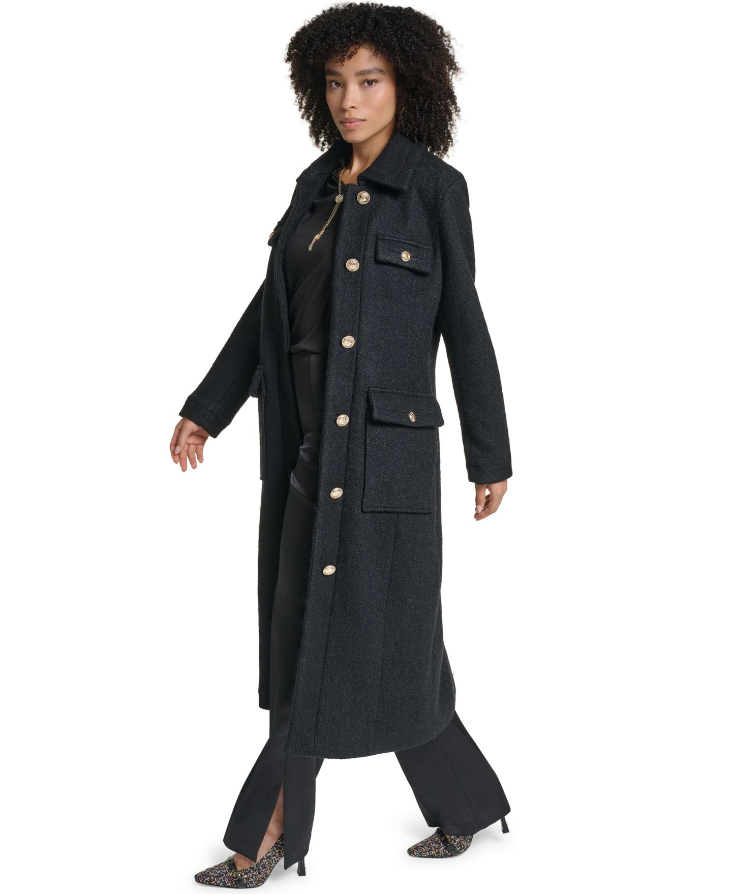 Женское пальто KARL LAGERFELD PARIS Wool-Blend Long Colorblock, цвет: Чёрный / Белый — фото 3