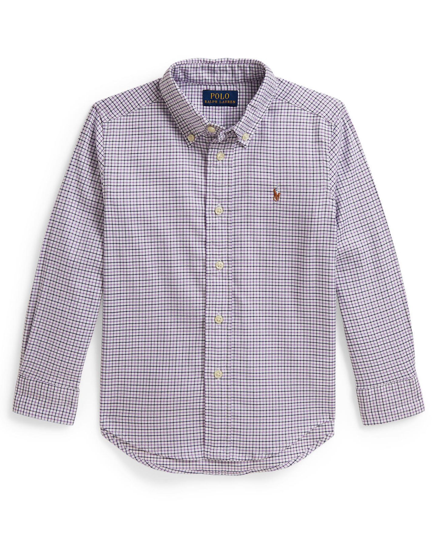 Рубашка Polo Ralph Lauren Checked Performance Oxford Shirt для мальчиков, цвет: Белый фиолетовый разноцветный — фото 1