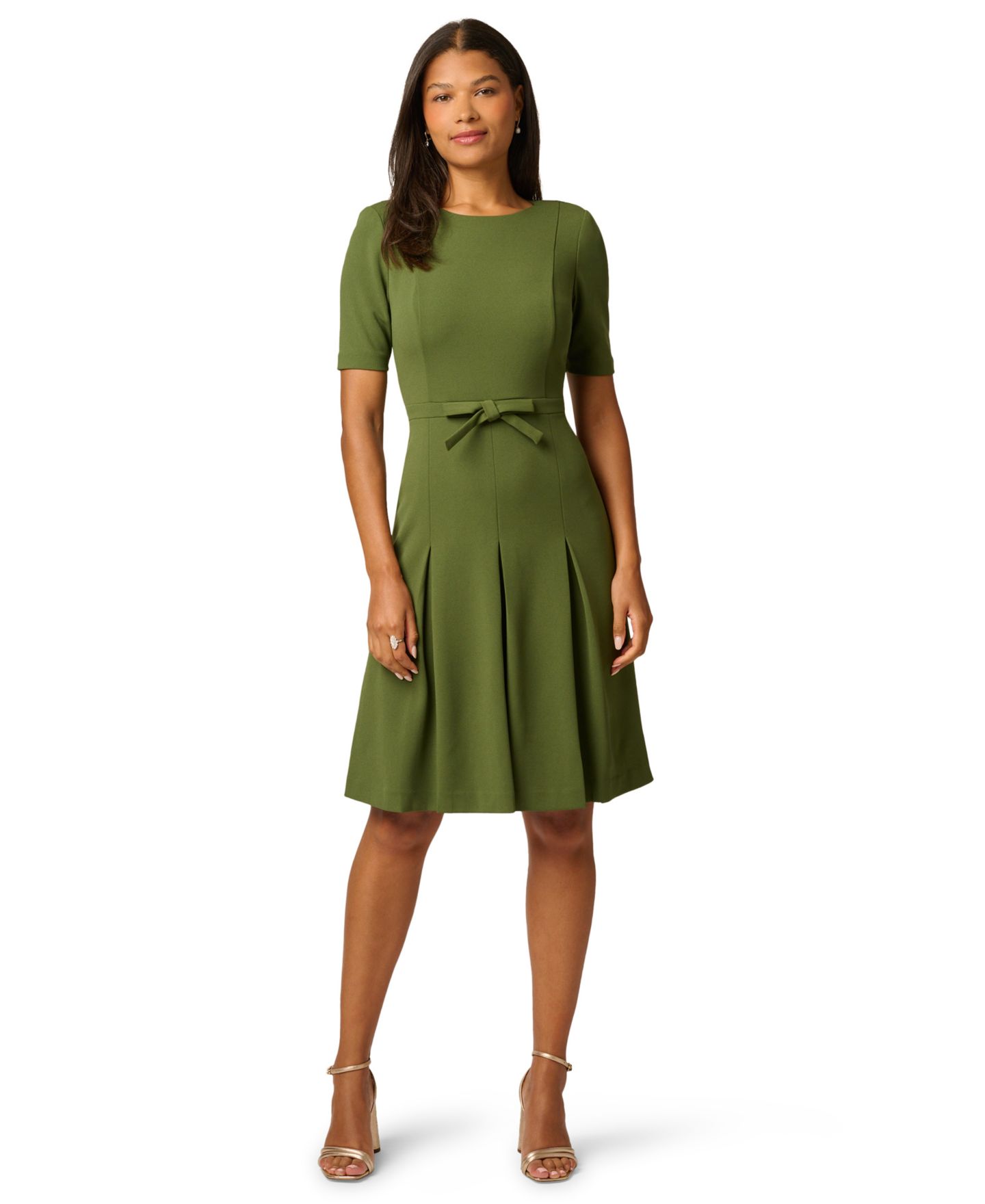 Женское платье Adrianna Papell Petite Bow-Front Pleated A-Line, цвет: Оливковый кипарисовый — фото 5