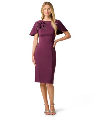 Women's Cape Sleeve 3D Floral Sheath Dress