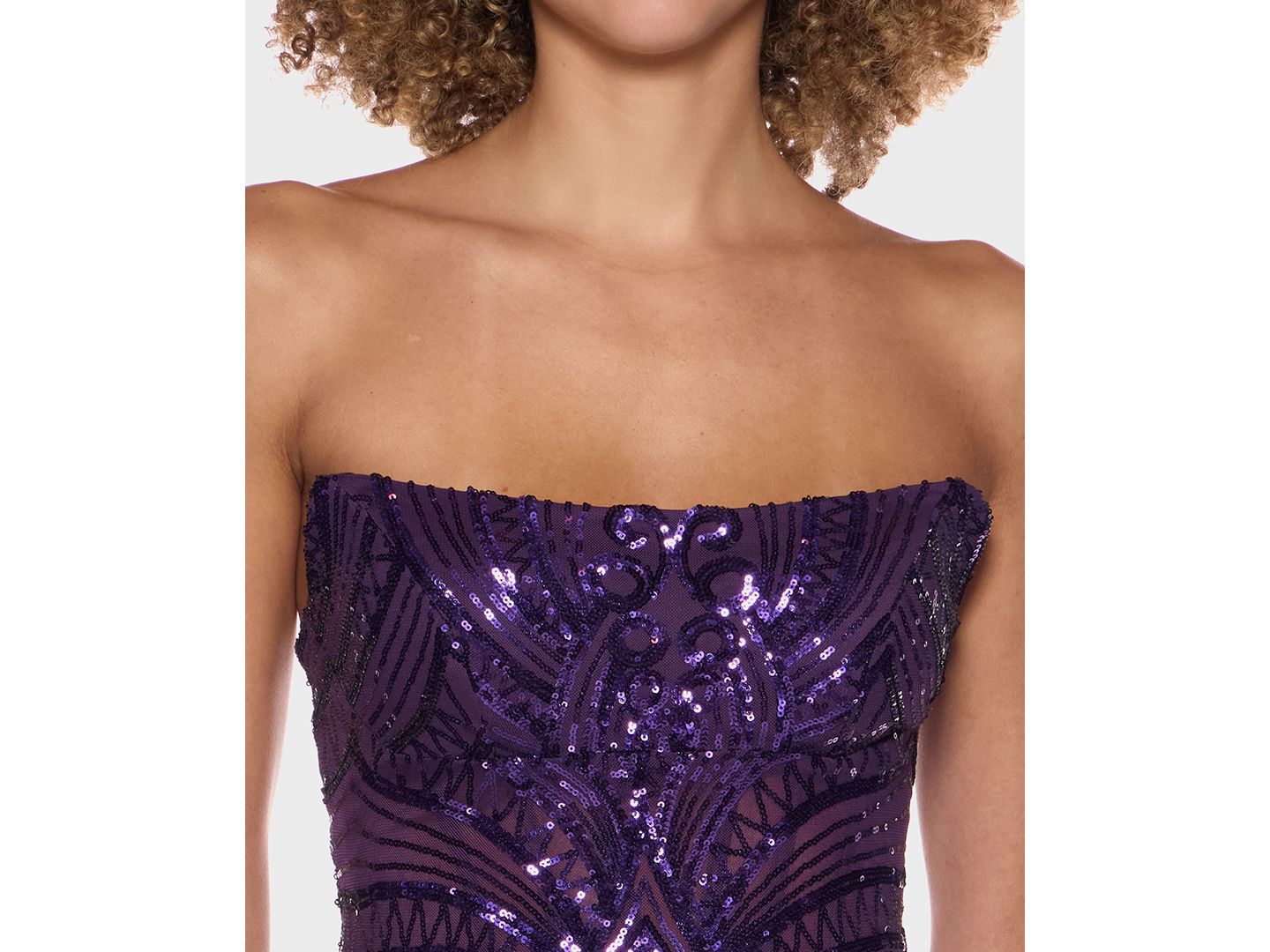 Женское платье B Darlin Juniors' Strapless Sequin Corset-Bodice, цвет: Тёмный фиолетовый — фото 6