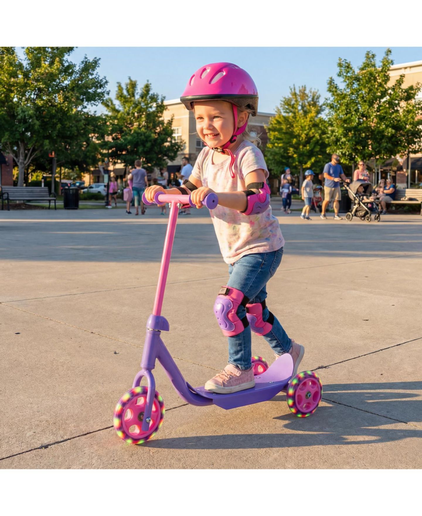Детская игрушка Slickblue Kids 3-Wheel Scooter with LED Wheels and Anti-Slip Deck, цвет: Розовый / Фиолетовый — фото 2