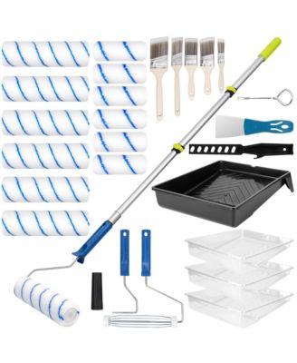 Paint Roller Kit Extension Pole Tray Brushes Wall Ceiling Stains