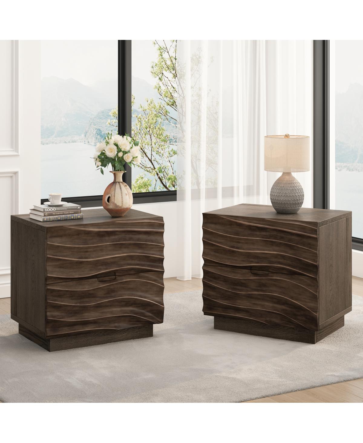 Streamdale Furniture Solid Wood 2-Drawer Nightstands, set of 2