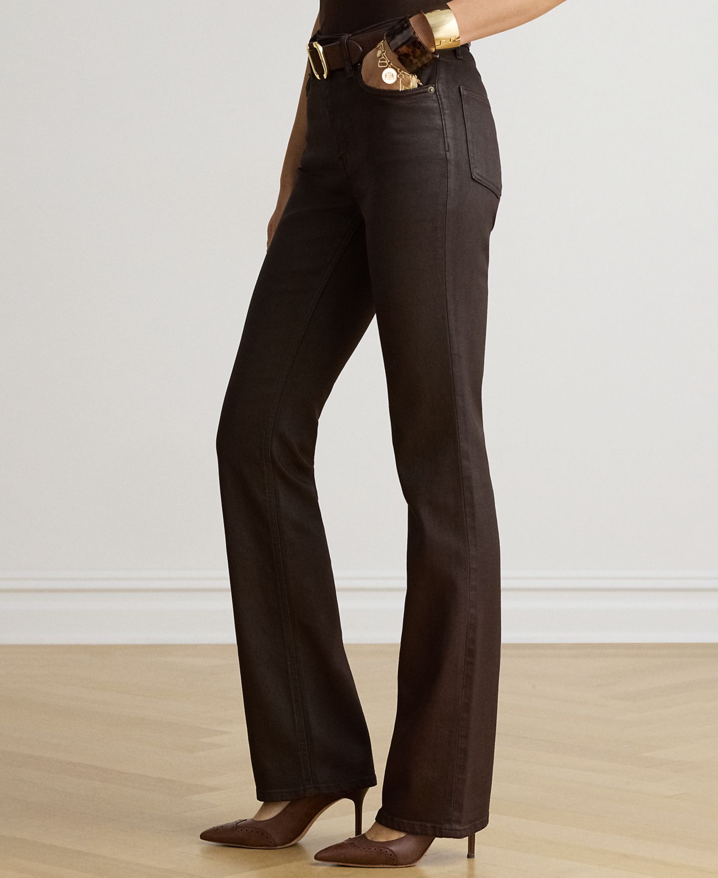 Женские джинсы Lauren Ralph Lauren High-Rise Bootcut Coated, цвет: Коричневый — фото 3